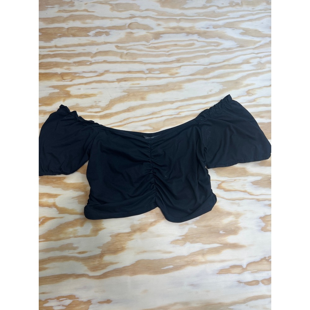 SHEIN Curve Black Ruched Off The Shoulder Puff Sleeve Crop Top 0XL Plus Size